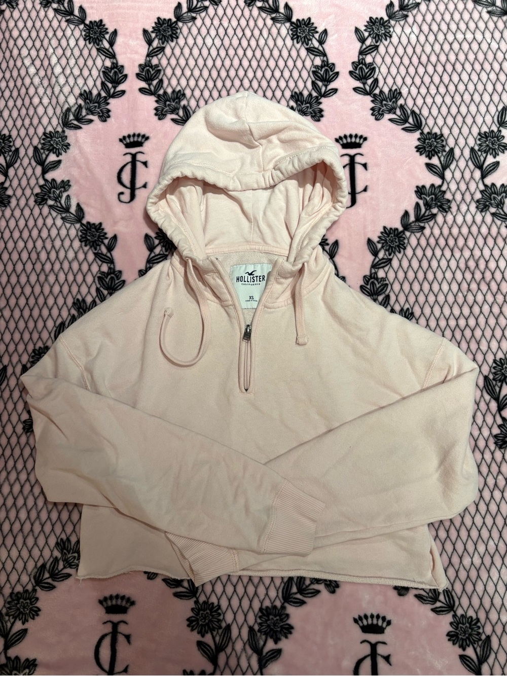 Hollister Light Pink Cropped Quarter Zip Hoodie